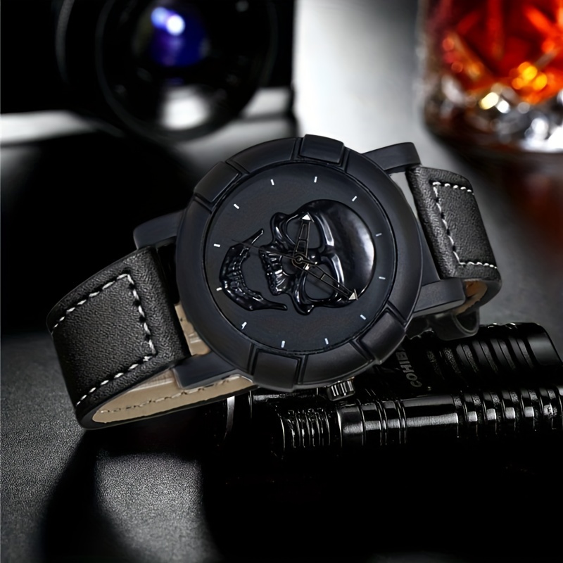 Skull Pattern Multi Display Po - đánh giá và giá Leather Watch Band Men