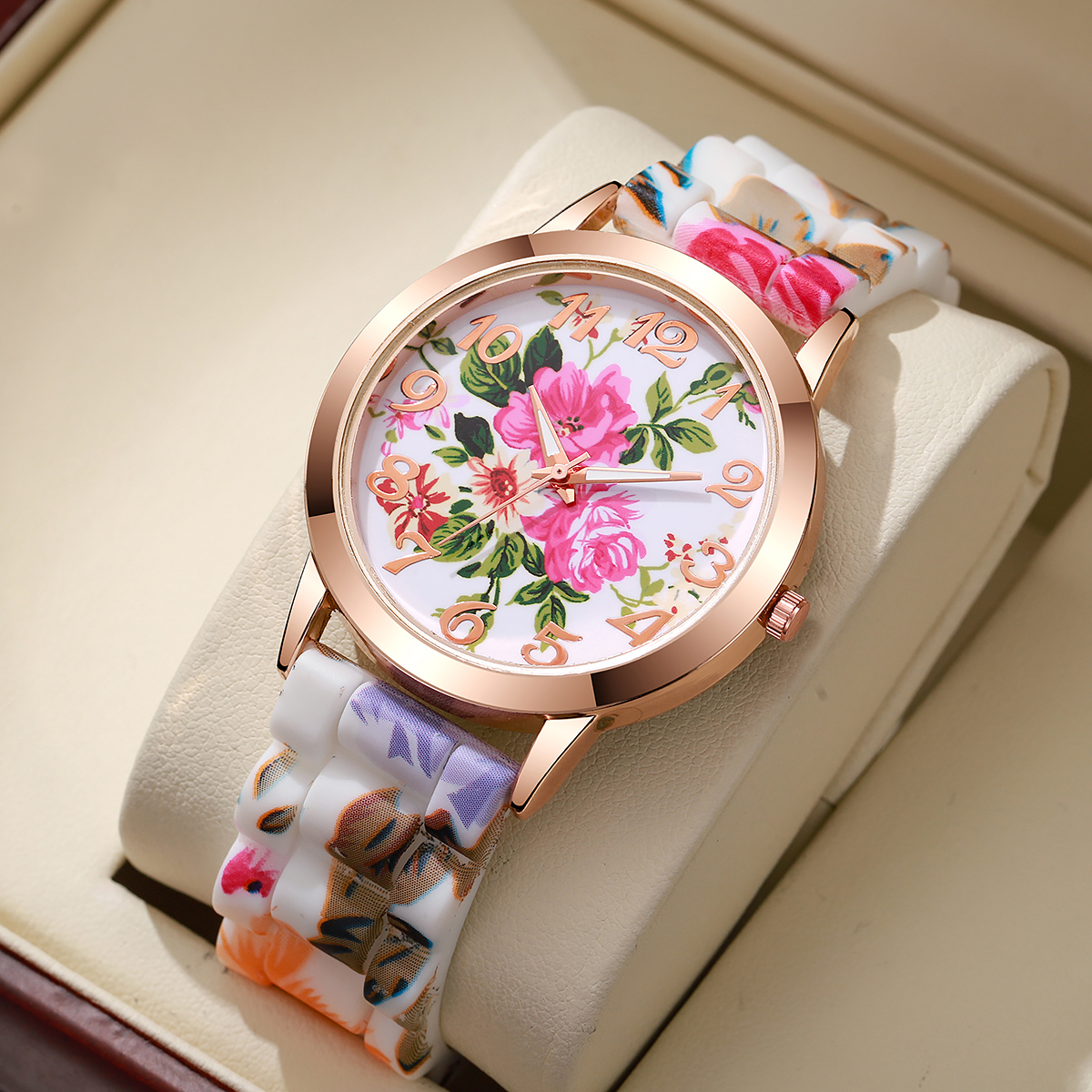 Fashion Flowers Printed Women  - đánh giá và giá Silicone Band Women